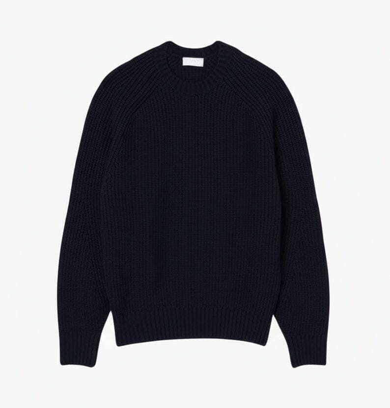 Thick Sweater in Combed Wool with Crew Neck