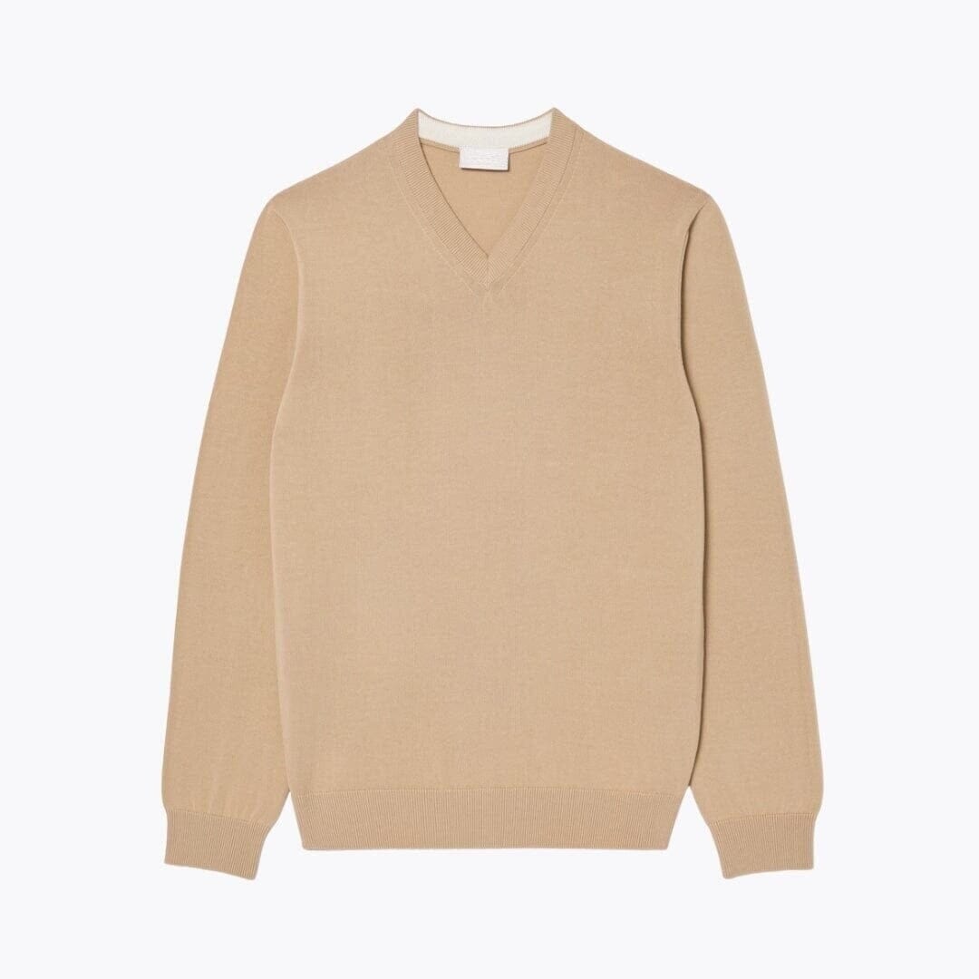 Solid Cotton-Sweater with V-Neck