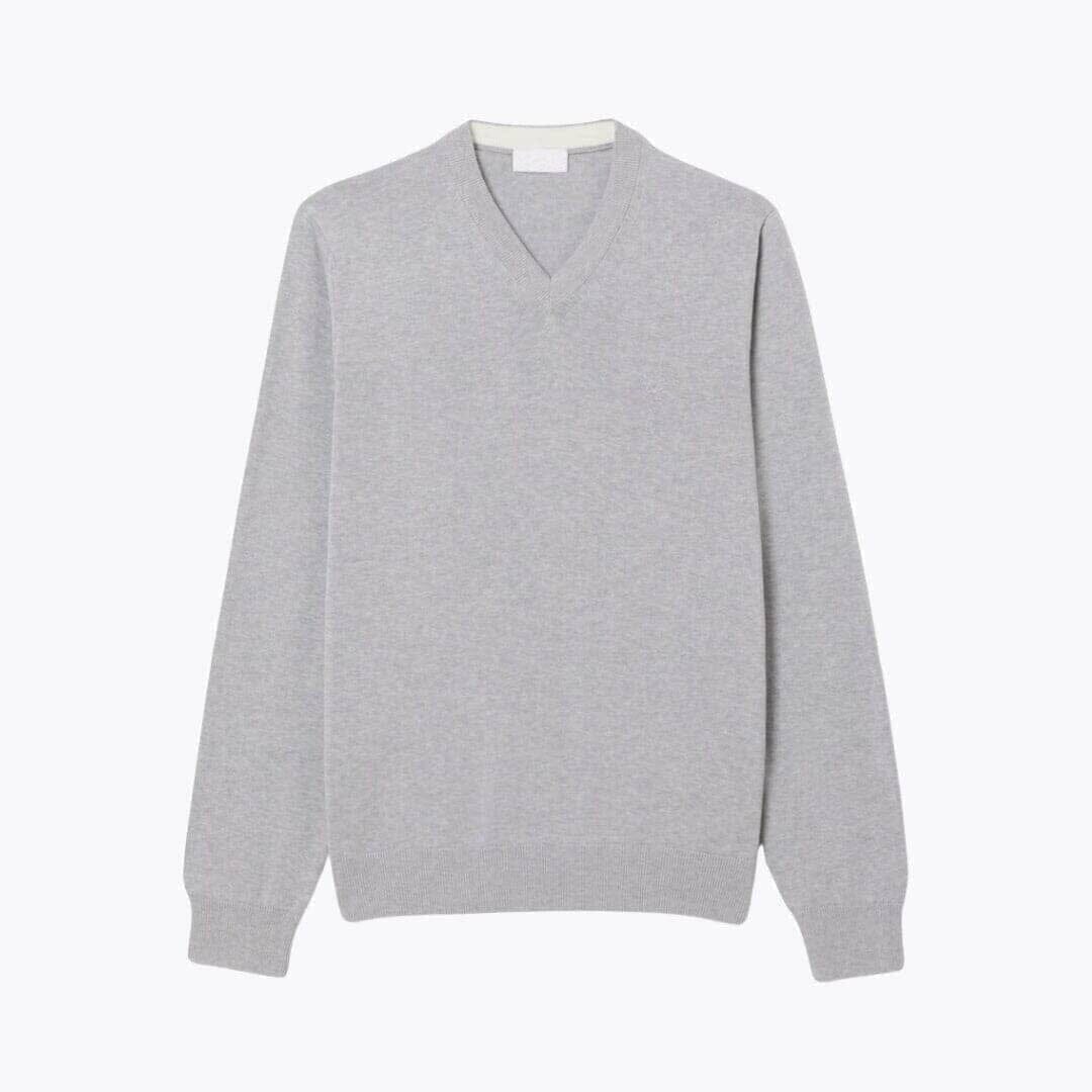 Solid Cotton-Sweater with V-Neck