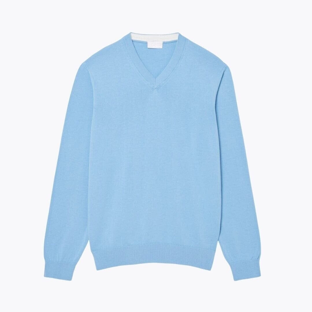 Solid Cotton-Sweater with V-Neck