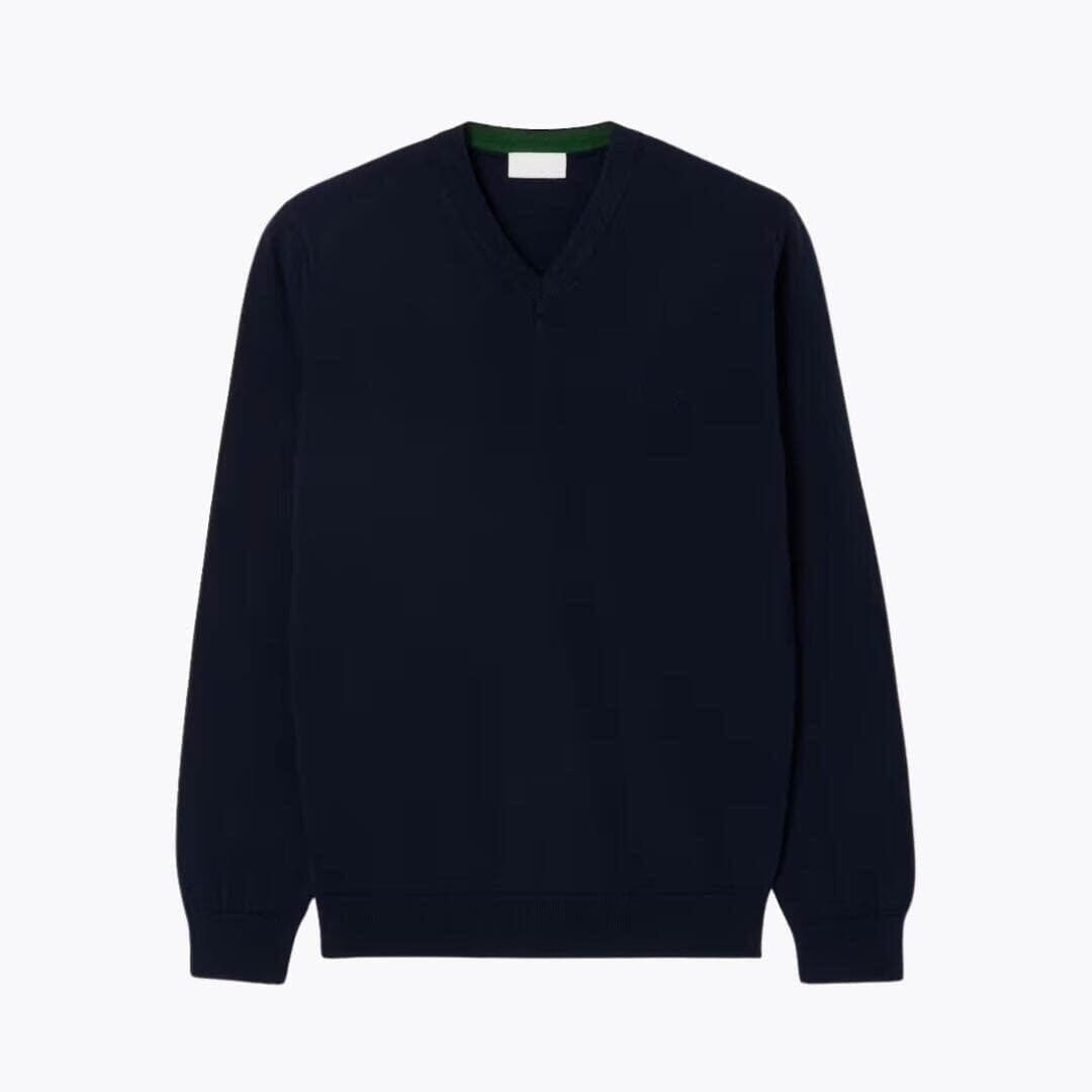 Solid Cotton-Sweater with V-Neck