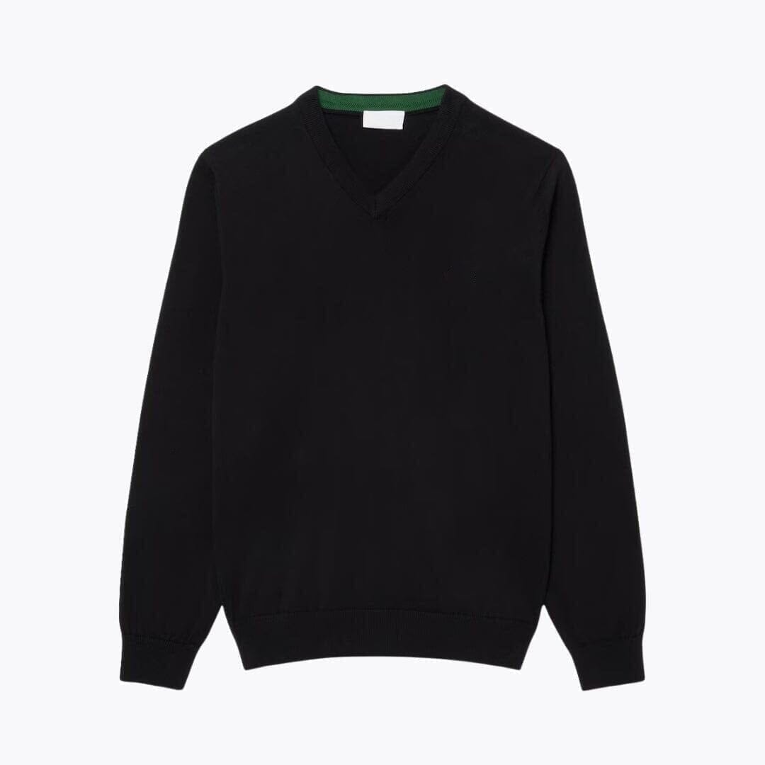 Solid Cotton-Sweater with V-Neck