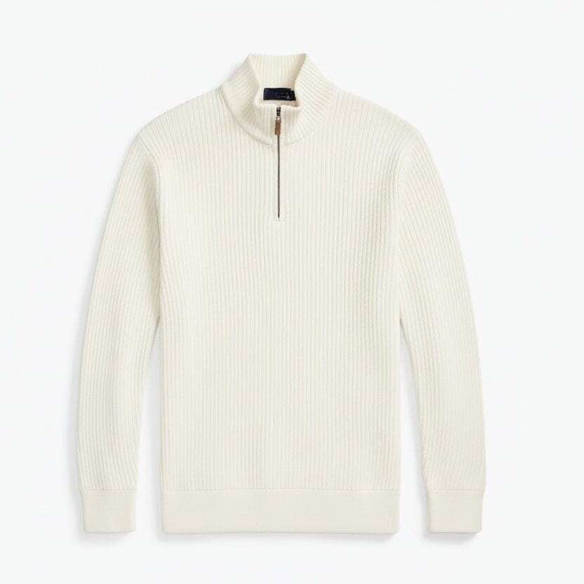 Estate-Rib Sweater with Quarter-Zipper