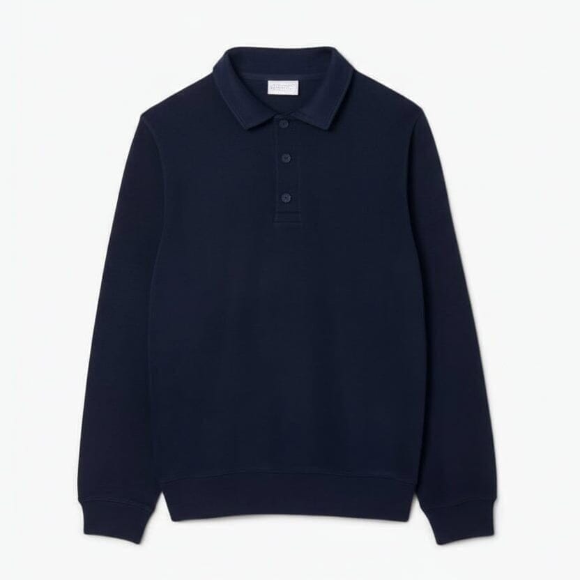 Ribbed Cotton-Sweatshirt with Polo-Collar