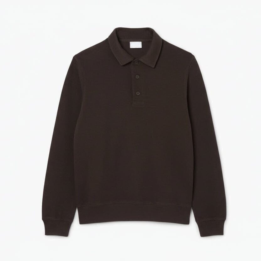 Ribbed Cotton-Sweatshirt with Polo-Collar