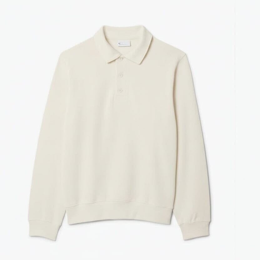 Ribbed Cotton-Sweatshirt with Polo-Collar