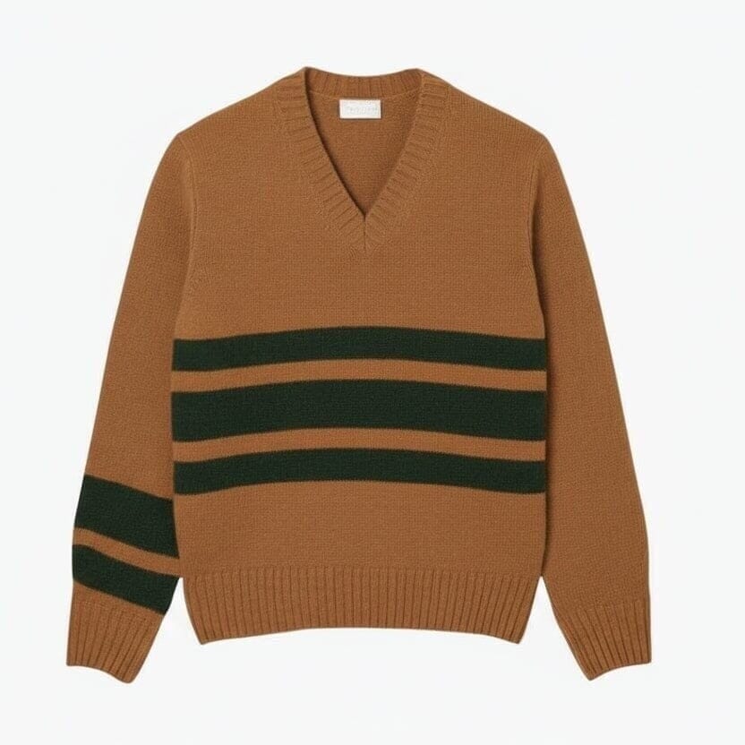 Striped Wool-Sweater with V-Neck