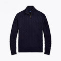 Chunky Knit Cotton-Sweater with Cable Knit and Quarter-Zipper
