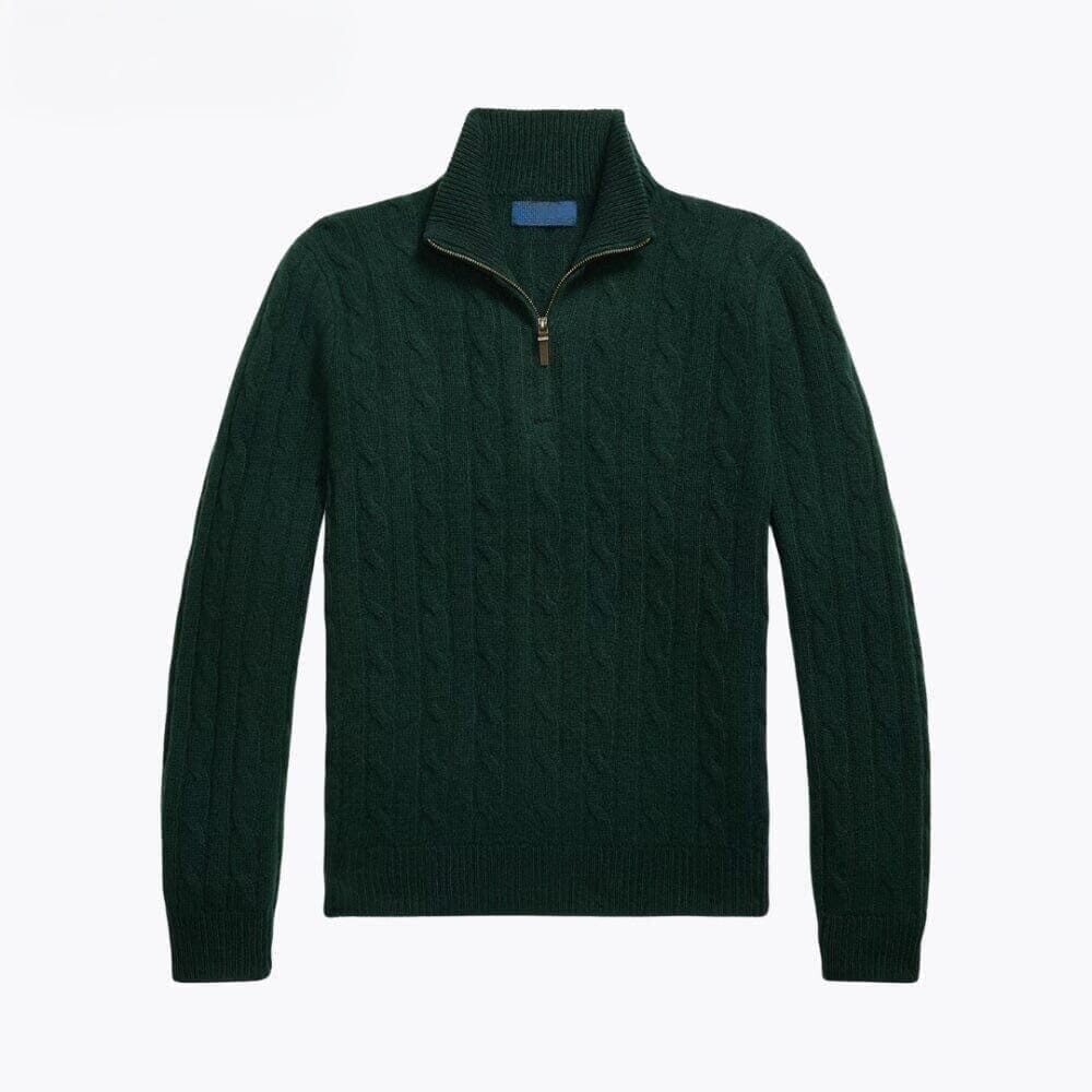 Cashmere-Sweater with Cable Knit and Zipper