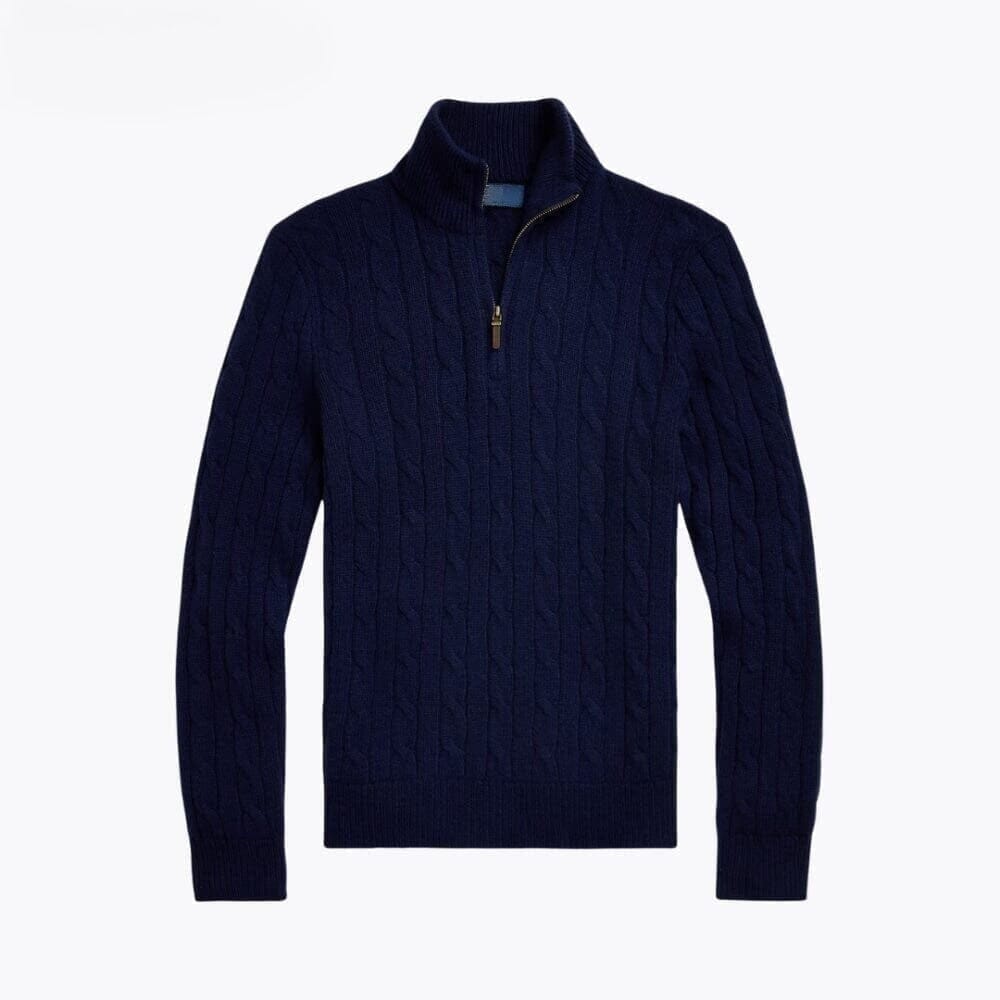 Cashmere-Sweater with Cable Knit and Zipper