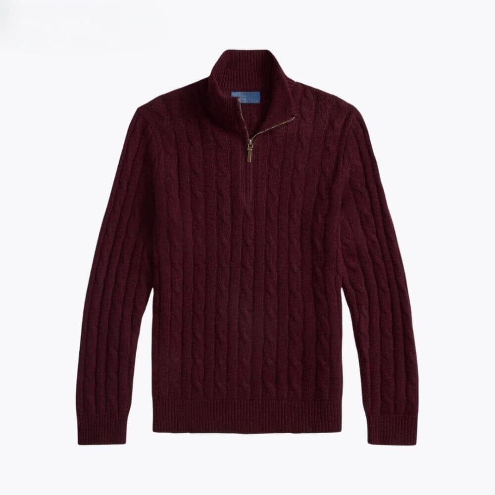 Cashmere-Sweater with Cable Knit and Zipper