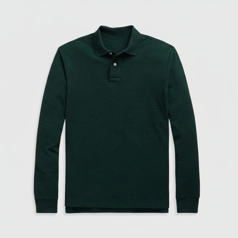 Long Sleeve-Polo Shirt in Mesh-Cotton