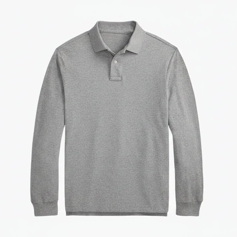 Long Sleeve-Polo Shirt in Mesh-Cotton