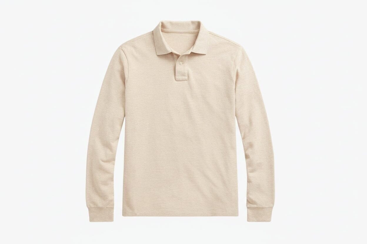 Long Sleeve-Polo Shirt in Mesh-Cotton