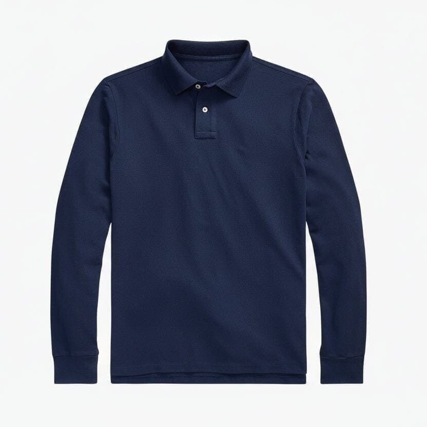 Long Sleeve-Polo Shirt in Mesh-Cotton