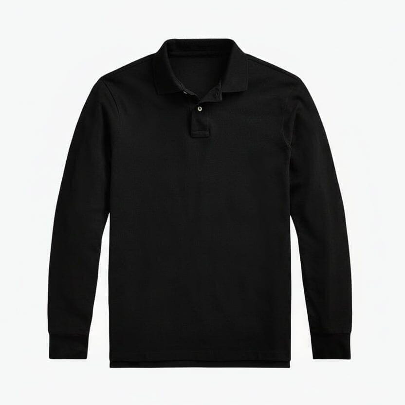 Long Sleeve-Polo Shirt in Mesh-Cotton