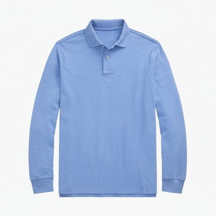 Long Sleeve-Polo Shirt in Mesh-Cotton