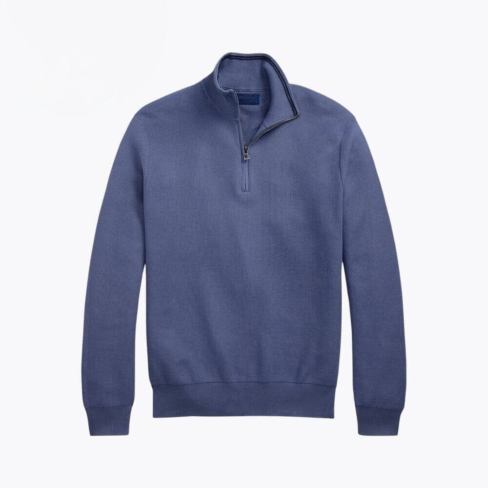 Mesh-Knit Cotton-Sweater with Quarter-Zipper