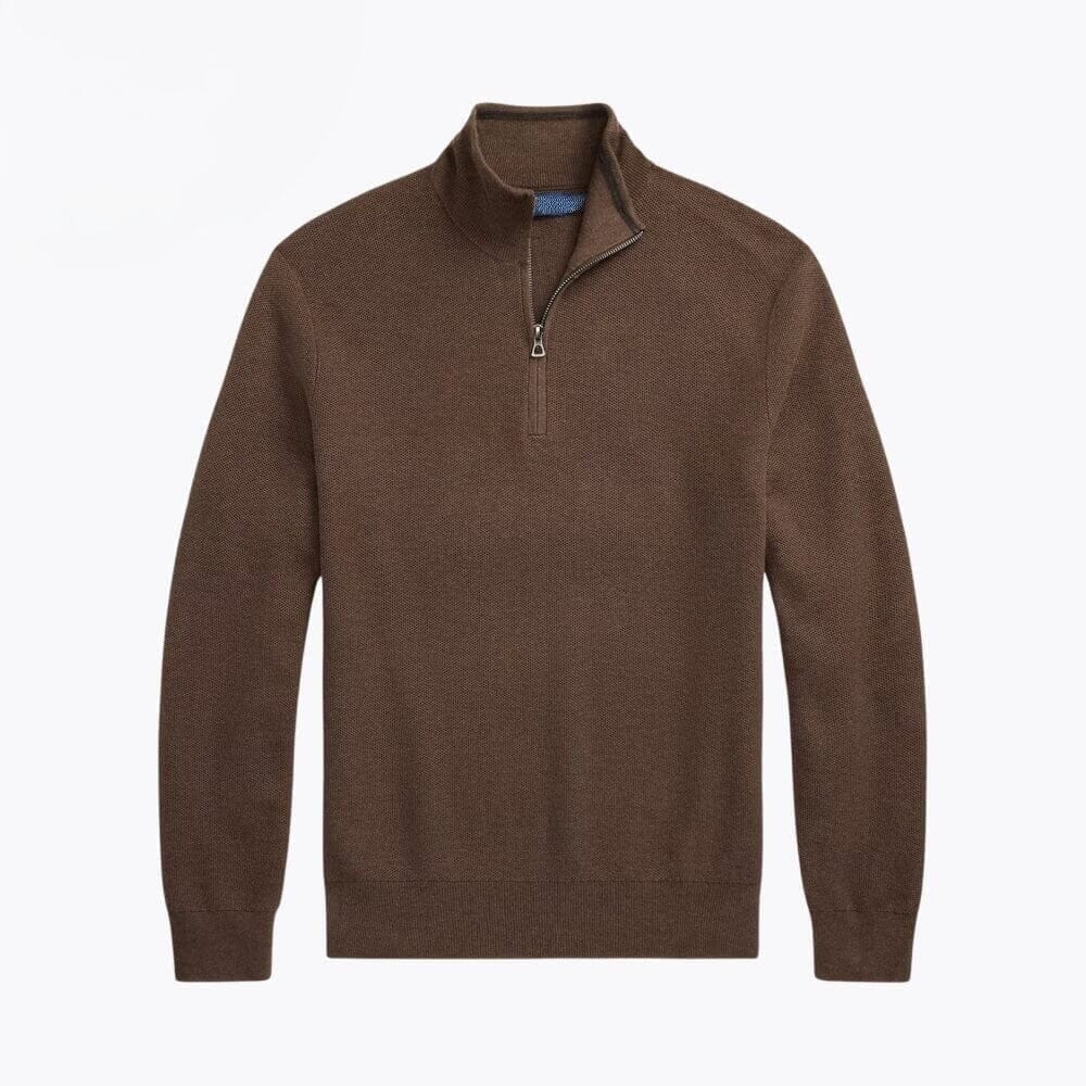 Mesh-Knit Cotton-Sweater with Quarter-Zipper
