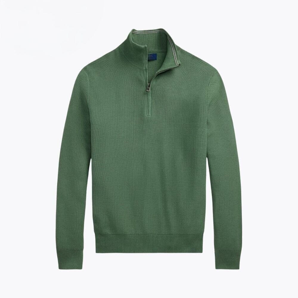 Mesh-Knit Cotton-Sweater with Quarter-Zipper