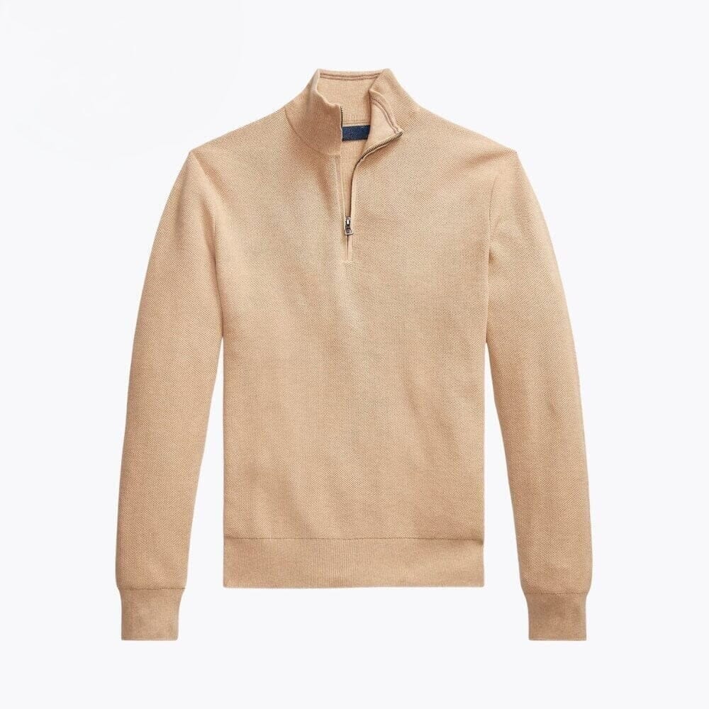 Mesh-Knit Cotton-Sweater with Quarter-Zipper