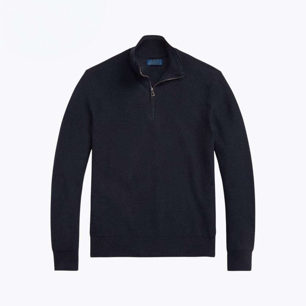 Mesh-Knit Cotton-Sweater with Quarter-Zipper