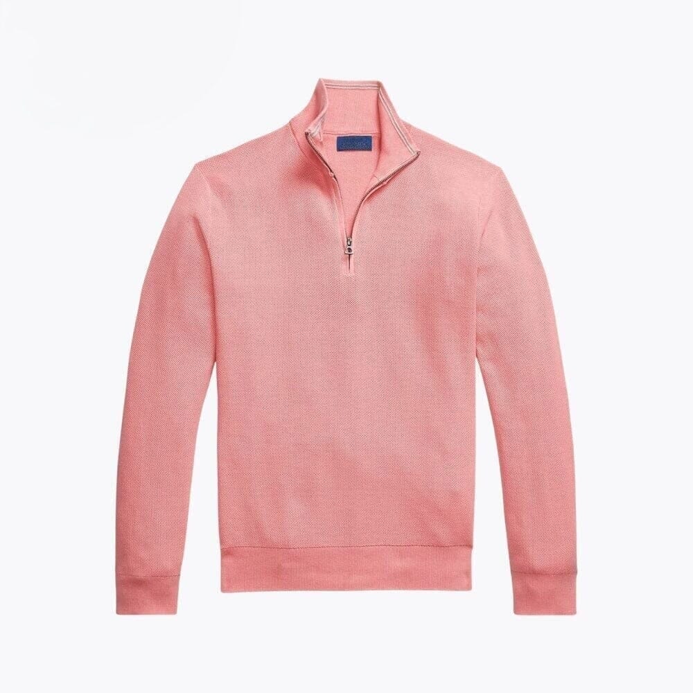 Mesh-Knit Cotton-Sweater with Quarter-Zipper
