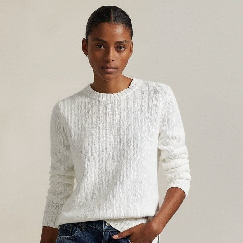 Polo Bear Sweater with Crew Neck in Linen-Cotton-Mix