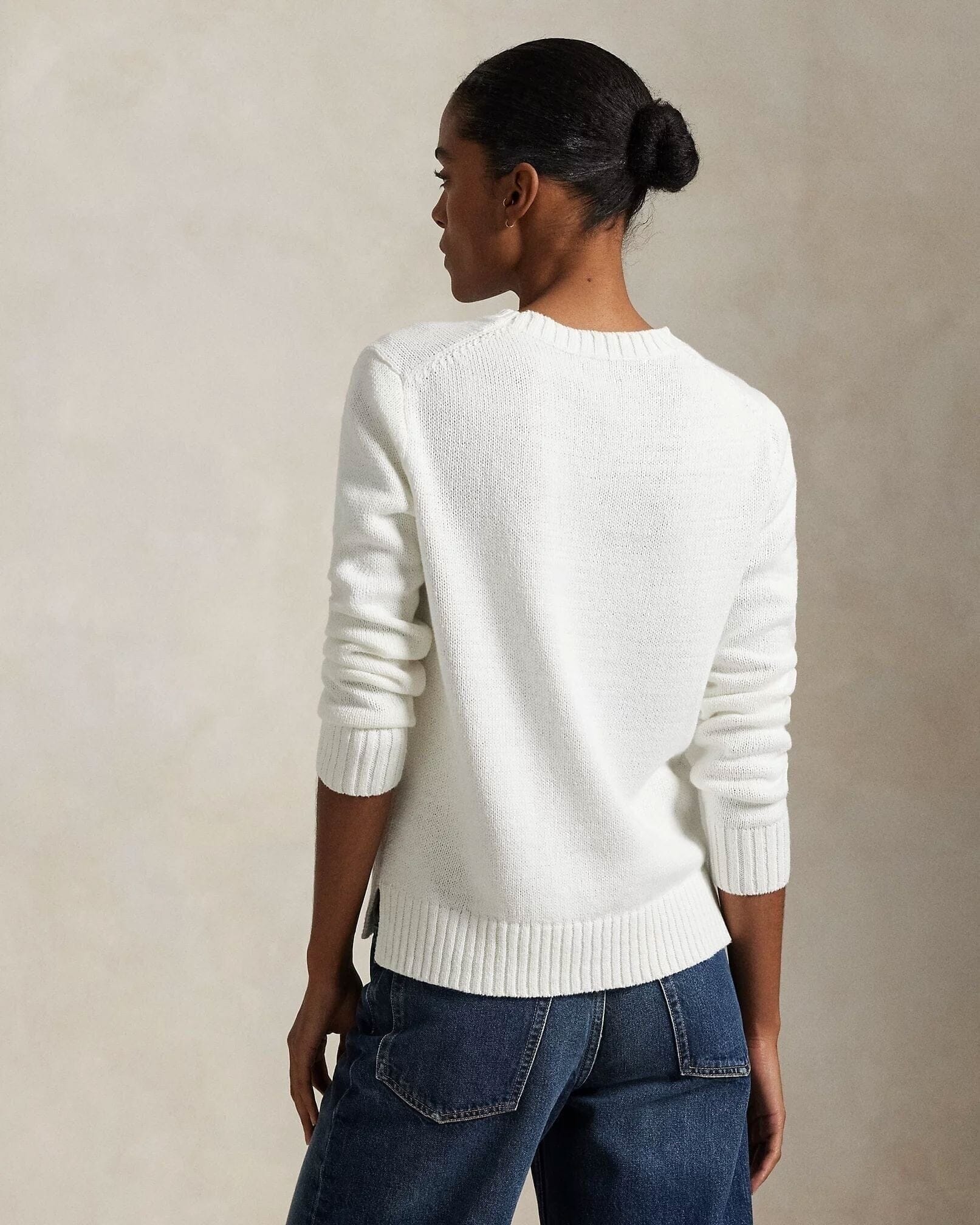 Polo Bear Sweater with Crew Neck in Linen-Cotton-Mix
