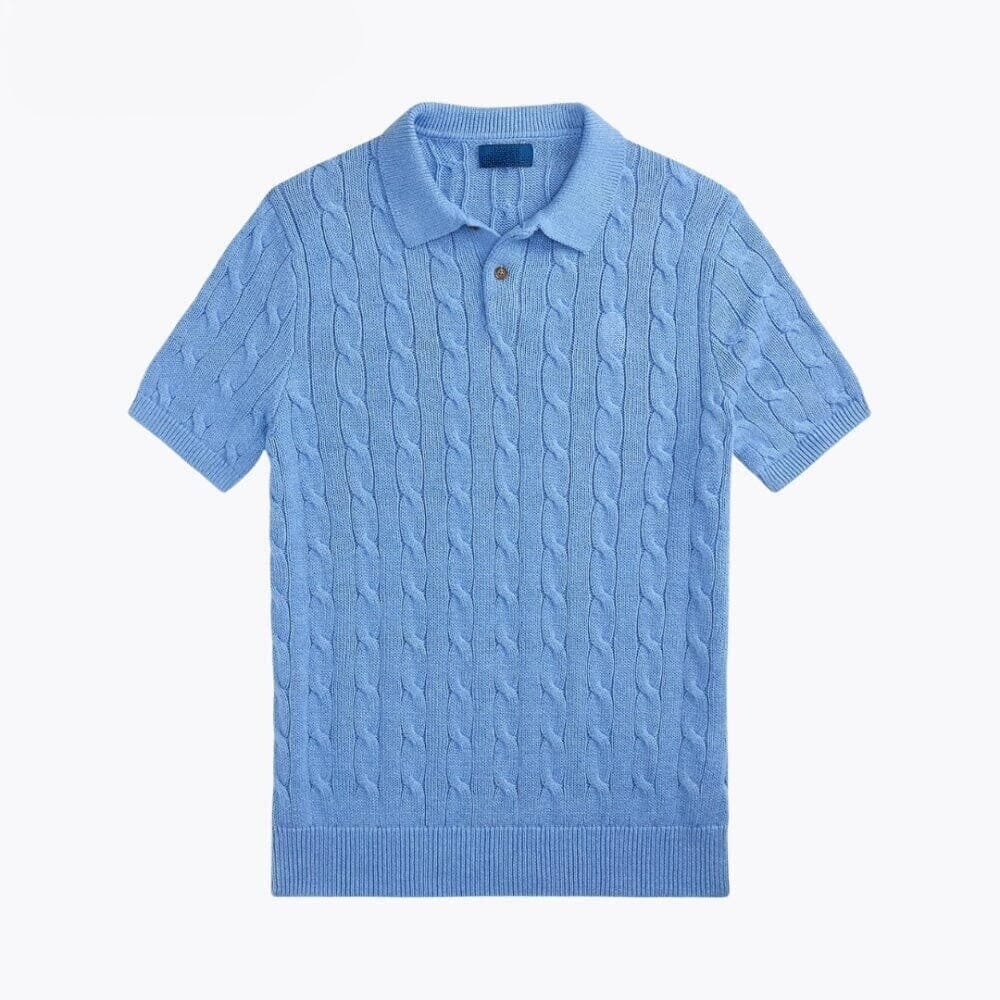 Polo-Sweater in Cotton with Cable Knit