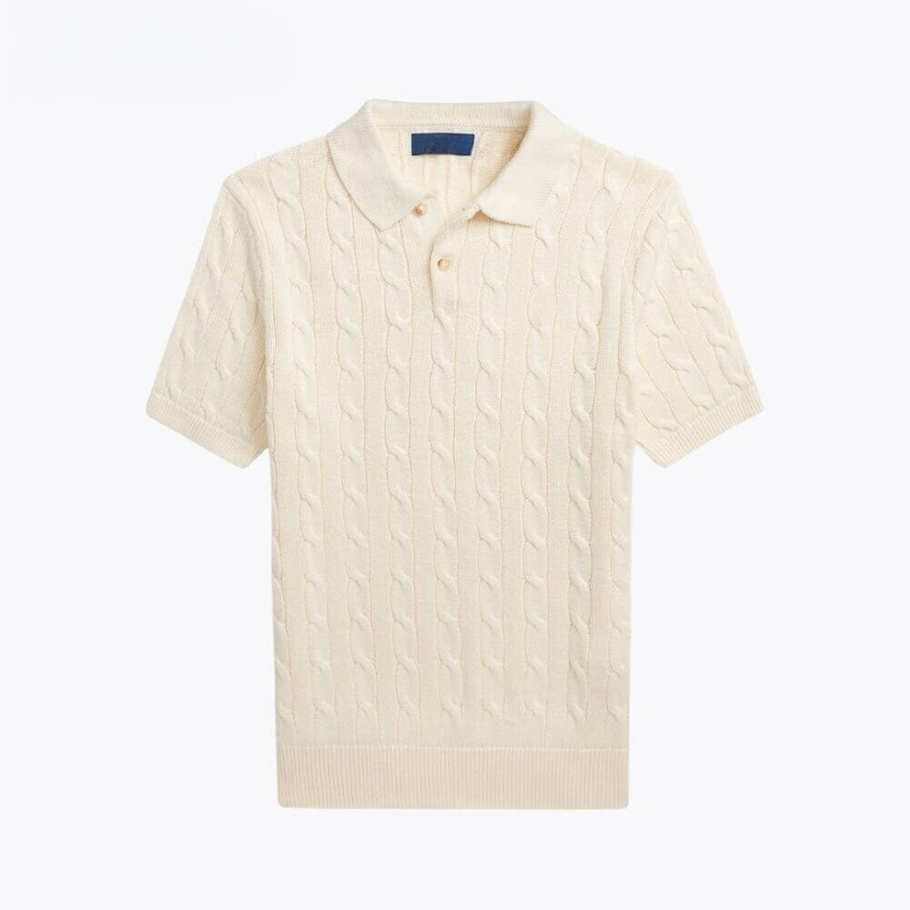 Polo-Sweater in Cotton with Cable Knit