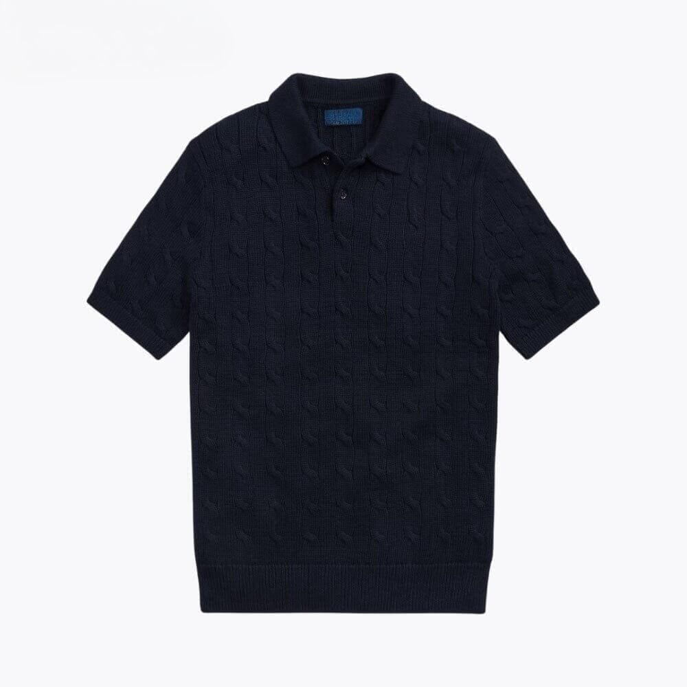 Polo-Sweater in Cotton with Cable Knit