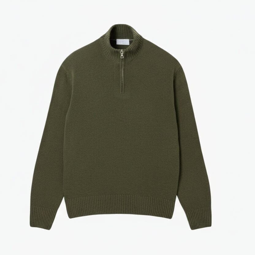 Sweater in Combed Wool with Zipper and High Collar