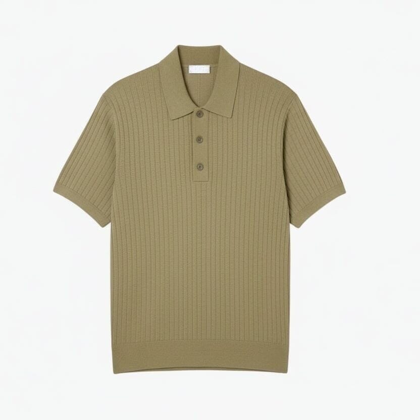 Sweater with Polo Collar in Ribbed Knit
