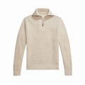 Waffle Knit Wool-Cotton Sweater with Quarter Zip