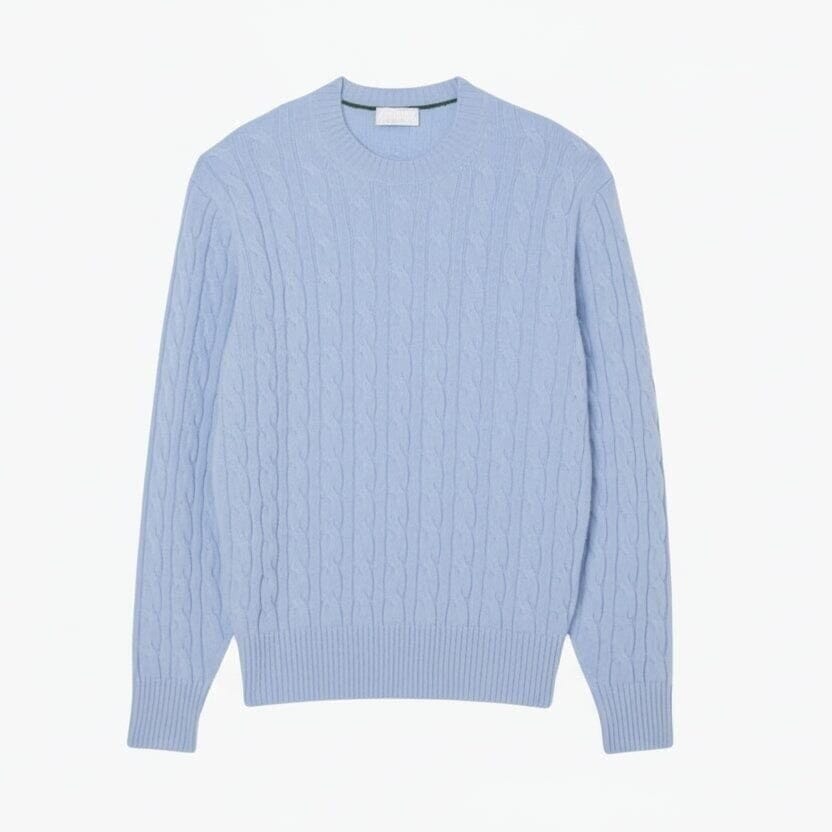 Cable Knit Sweater in Combed Wool with Crew Neck