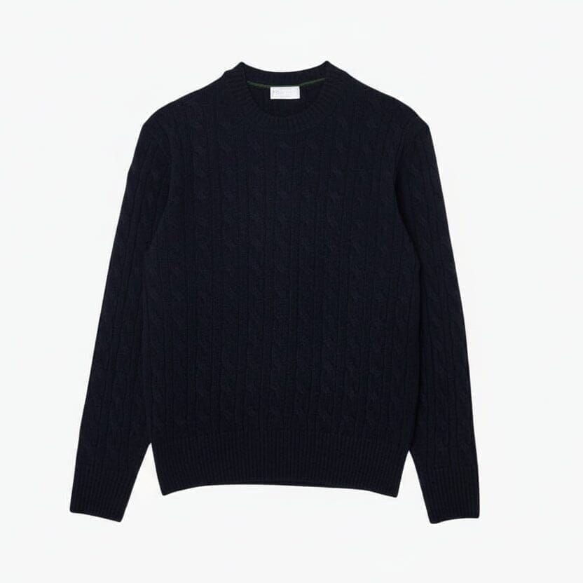 Cable Knit Sweater in Combed Wool with Crew Neck