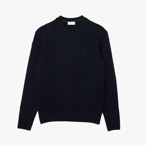Cable Knit Sweater in Combed Wool with Crew Neck
