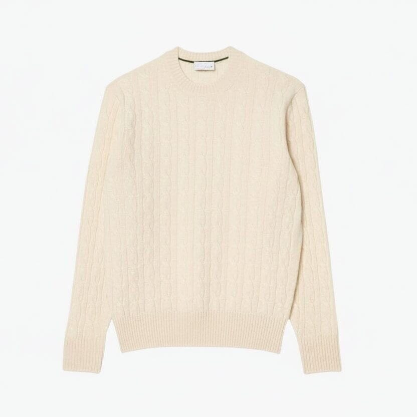 Cable Knit Sweater in Combed Wool with Crew Neck
